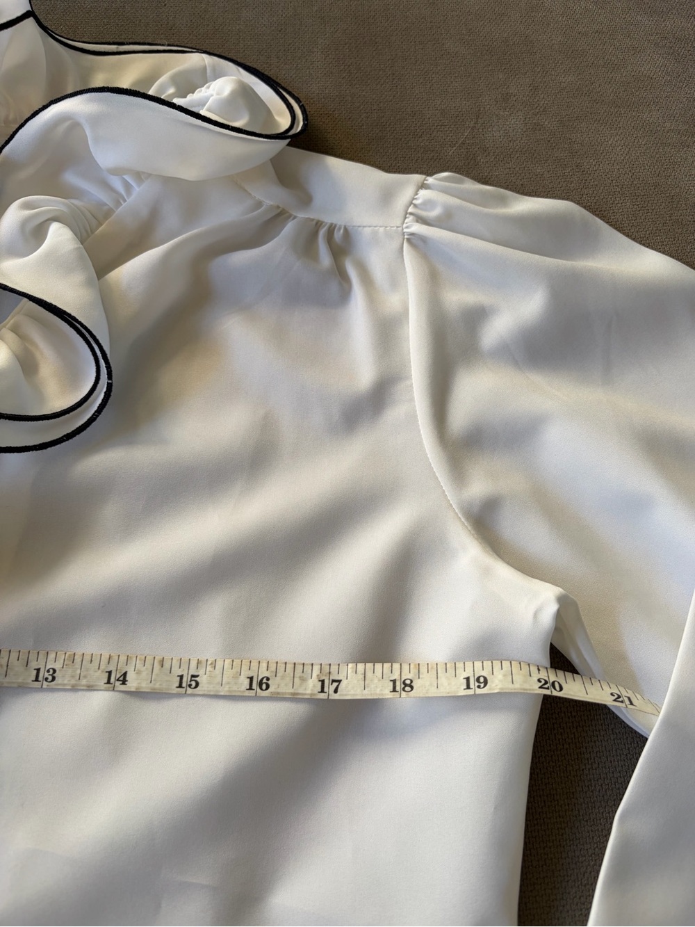 Vintage 1980s Ruffle Front Blouse White Black Victorian Romantic - Picture 6 of 7